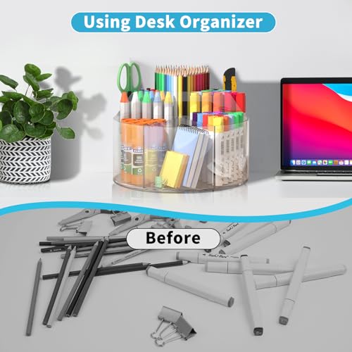 Wawocs ROTATING DESK STATIONARY ORGANIZER Acrylic Pen Holder For Desk, Acrylic Desk Organizer Clear, 360 Degree Pencil Holder For Desk Kids, Rotating Desk Organizer Rotating Pen Holder For Desk, Art Supply Storage Organizer 6 Compartments thumb #3