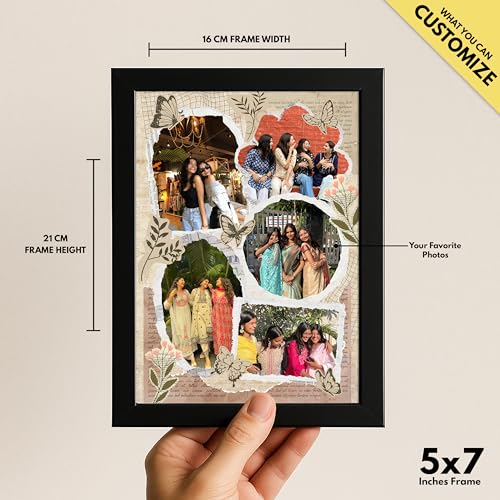 Image of Framekaari Friends Customized Photo Frame | Personalized Birthday Gift | Vintage Scrapbook Design | Custom Photo Collage | Tabletop & Wall Mount | Room & Home Decor | 16x21 cm (Design-15)