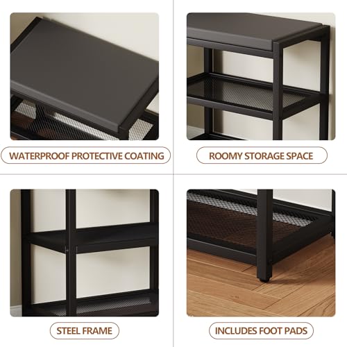 ZHOOGE Small Shoe Bench Shoe Rack Storage Bench Entryway Bench Shoe Shelf with Seat Cushion, Stable Shoe Organizer for Entryway, Living Room, Bench Seat Holds Up to 300 lb, (17\"x 10\"x 16\", L x W x H) - Thumbnail 6