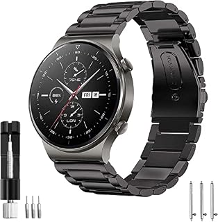 Aimtel Strap Compatible with Huawei Watch GT 2 Strap 46mm/GT 3 46mm/GT 2e/GT 2 Pro/GT 3 Pro 46mm,22mm Stainless Steel Metal Band Replacement Band for Huawei GT/GT2 46mm/GT 3 46mm/GT 2e/GT 2 Pro(Black)