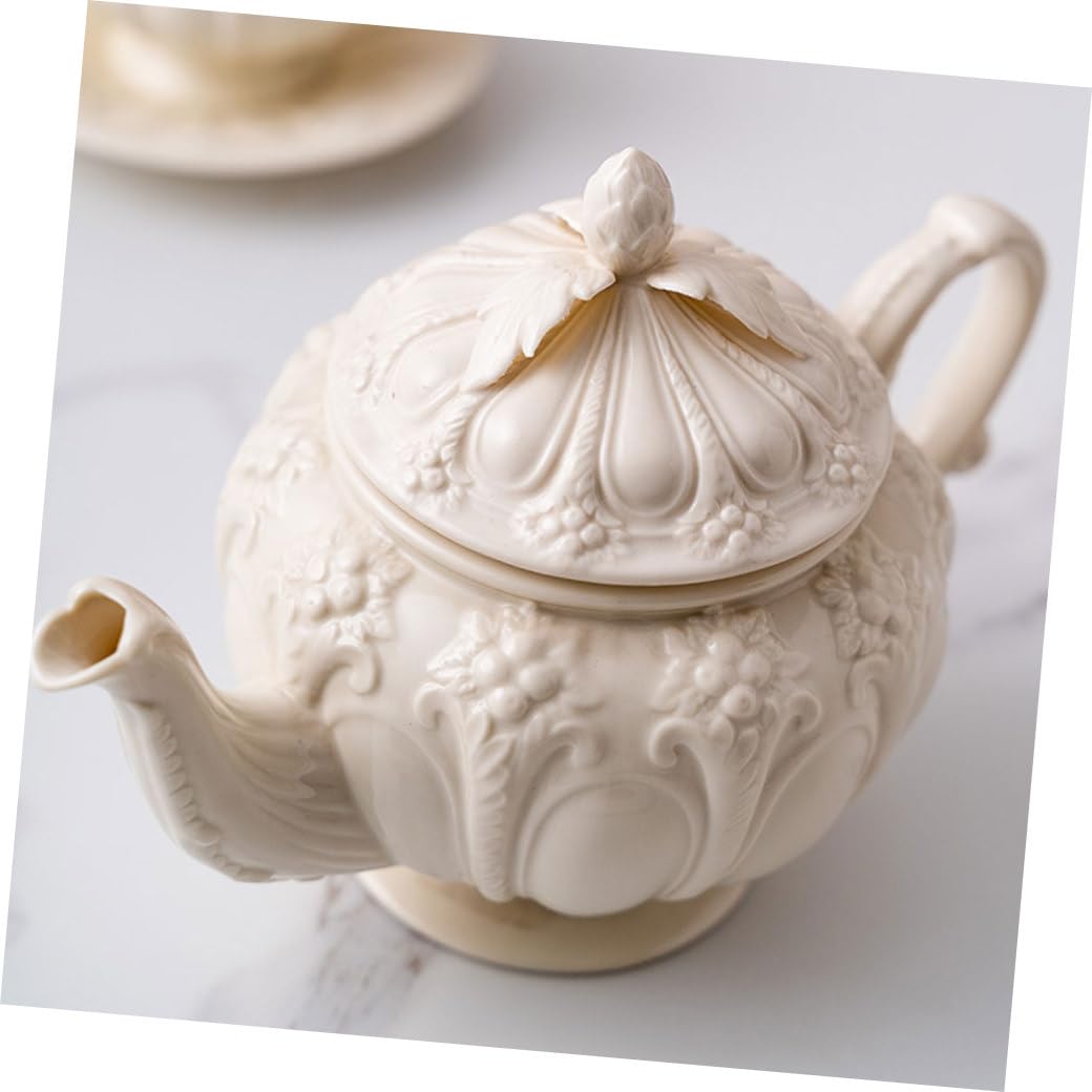 LABRIMP Ceramiczna Brytyjska Kawiarka z Wygodnym Uchwytem Odpornym Wysoką Temperaturę Styl Vintage z Tłoczonym Wzorem Idealna Do Parzenia Kawy i Herbaty Domu i Biurze