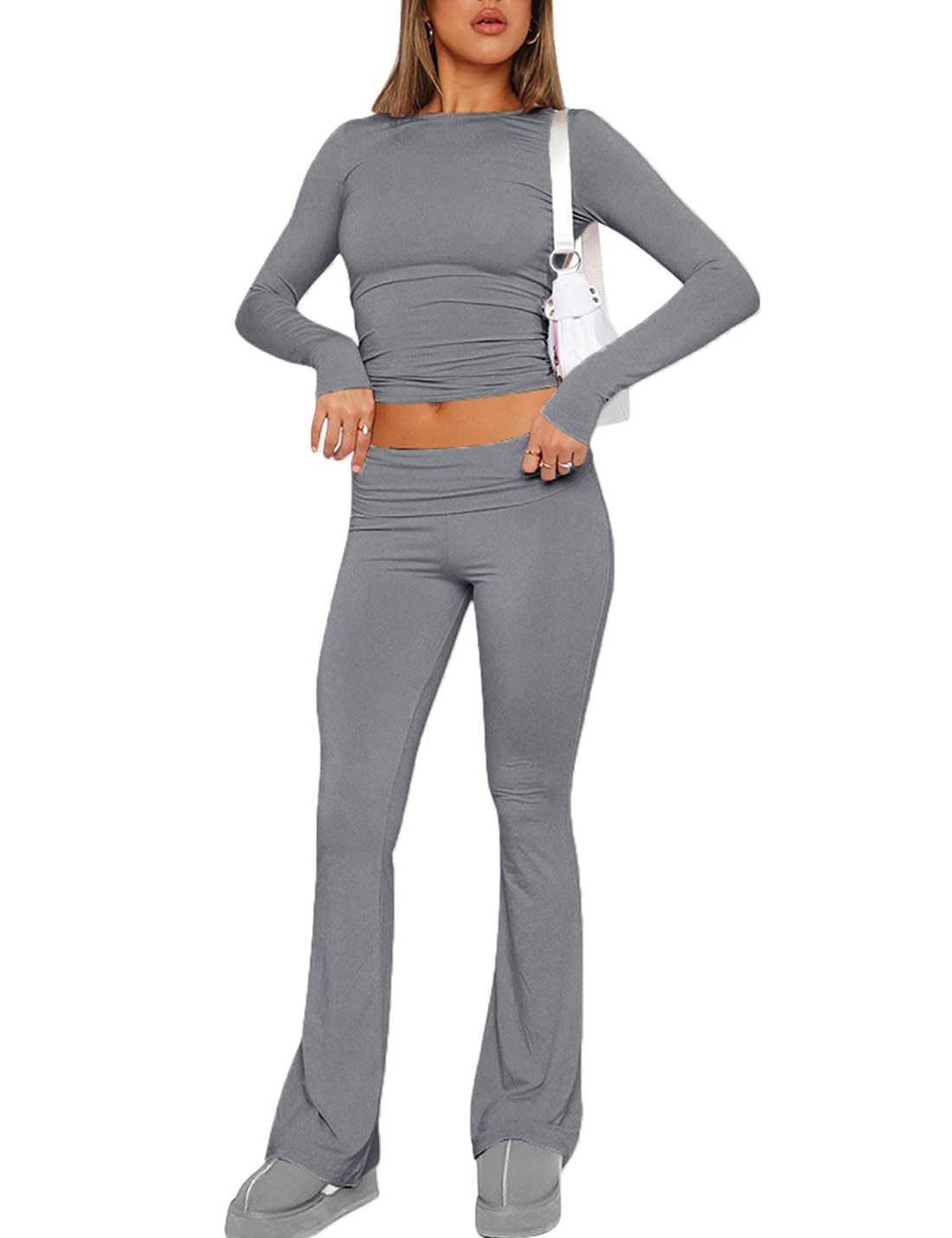 ABINGOO Conjunto de Yoga para Mujer Conjunto de Ropa Deportiva de Fitness 2 Piezas Crop Top y Pantalón Elástico de Cintura Baja