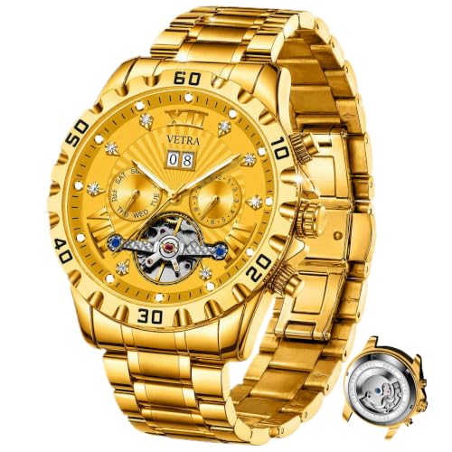 Vetra Mens Luxury Automatic Watch Self-Winding Skeleton Tourbillon Dress