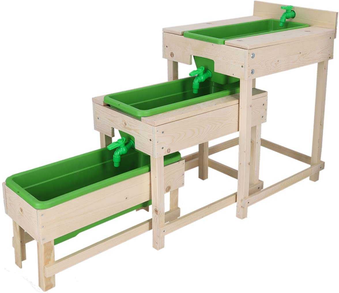 Esschert Design Kinder 3 Wassertische im Set Natur & Grün Gesamtlänge 152 cm - FSC® Holz