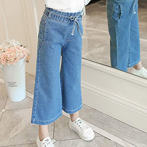 Kids Girls Soft Casual Jeans Waistband High-Waisted Loose Straight Wide Leg Pants with Pockets for Summer4