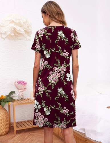 Image of Ekouaer Women's Nightshirt Short Sleeve Button Down Nightgown V-Neck Sleepwear Pajama Dress