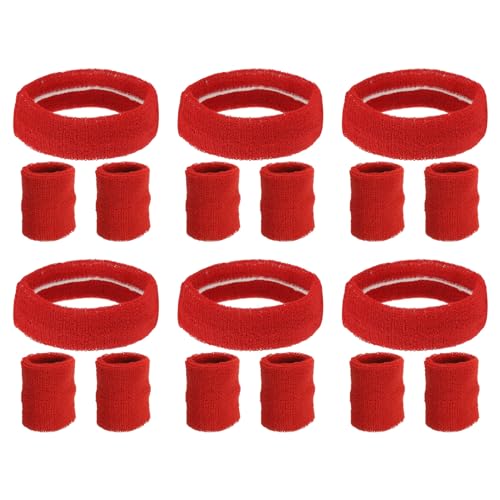 Cintas para la cabeza y muñequeras de alta absorción en tela de rizo rojo PATIKIL