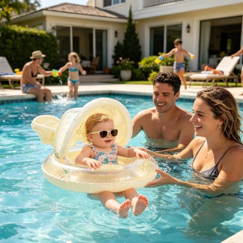 Flotador de piscina con protección UV y techo solar para niños pequeños de 6 meses a 4 años 3