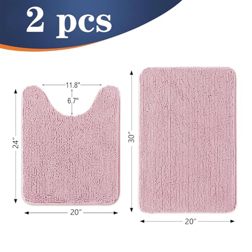Image of OLANLY Bathroom Rugs Sets 2 Piece, Soft Absorbent Chenille Bath Mats and U-Shaped Contour Toilet Mat Area Rug Set, Machine Washable Bath Carpet, Home Decor Accessories(30 inchx20 inch+24 inchx20 inch, Dusty Rose)