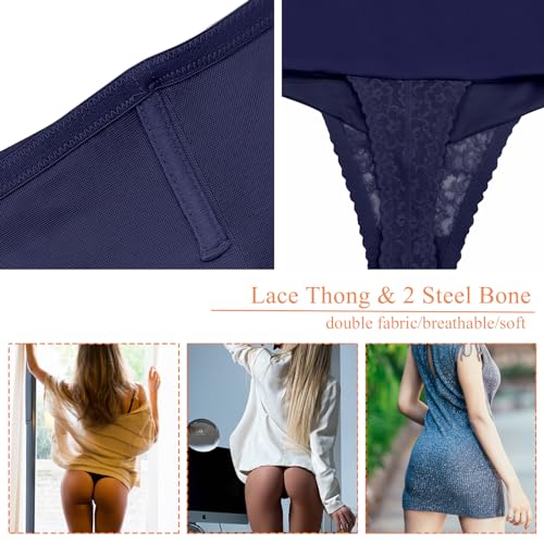 Image of Werena Tummy Control Thong Shapewear for Women Mid High Waisted Body Shaper Underwear Lace Shaping Thong Girdle Panties