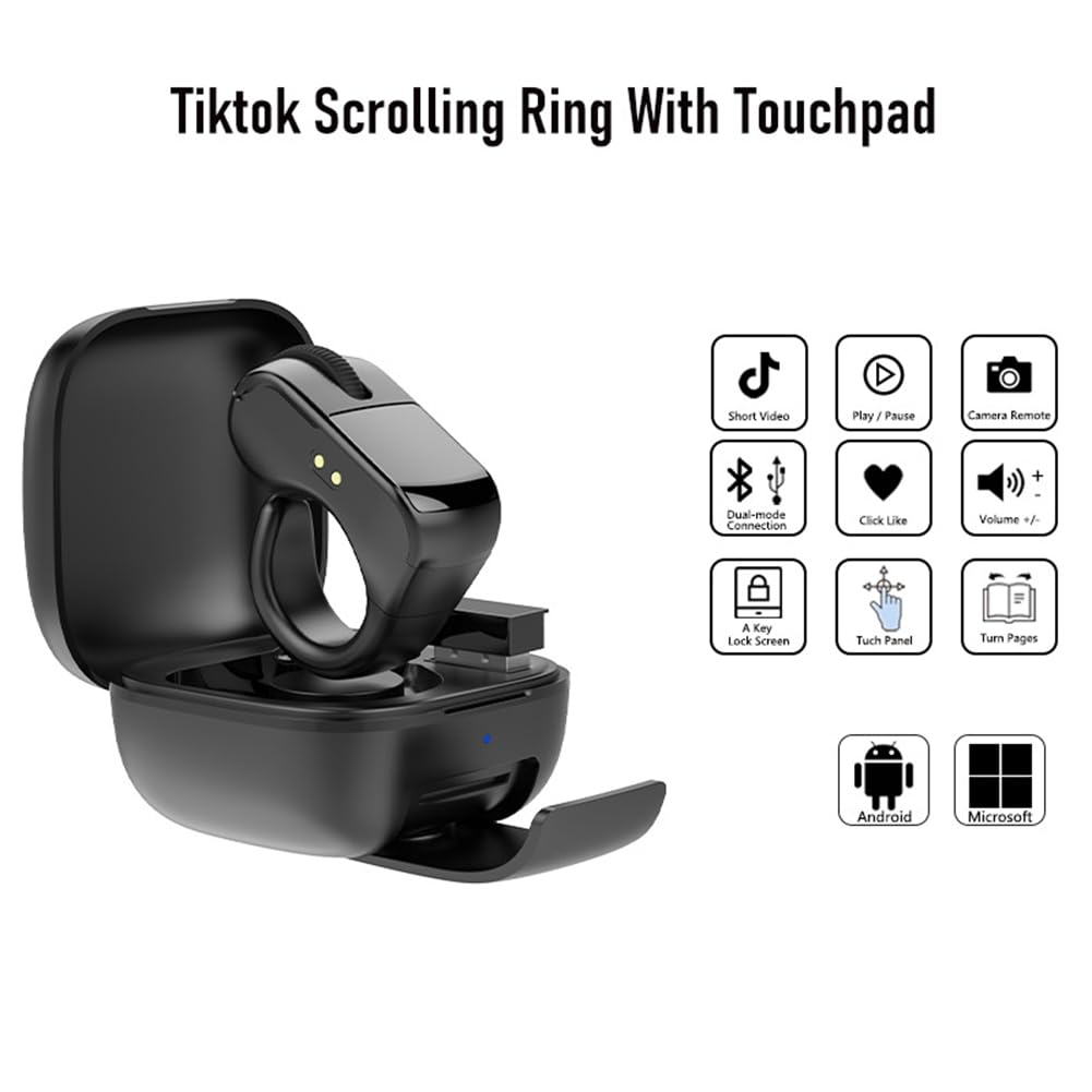 di scorrimento wireless, per dito ad aria per mouse, touchpad Bluetooth, per computer portatile/fotocamera/selfie, nero