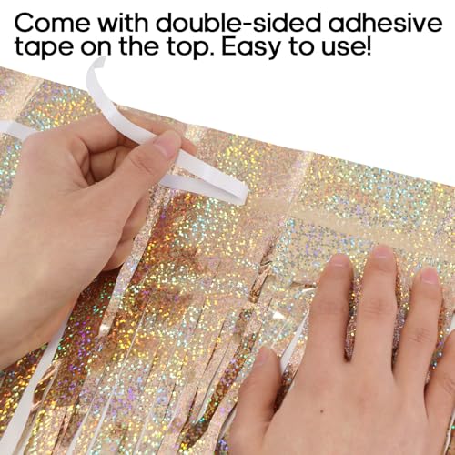 Image of 2 Pack Fringe Curtains Backdrops, Foil Fringe Curtains, Door Streamers for Birthday Wedding Bridal Shower Holiday Graduation Party Decorations, Photo Booth Backdrops, Glitter Champagne