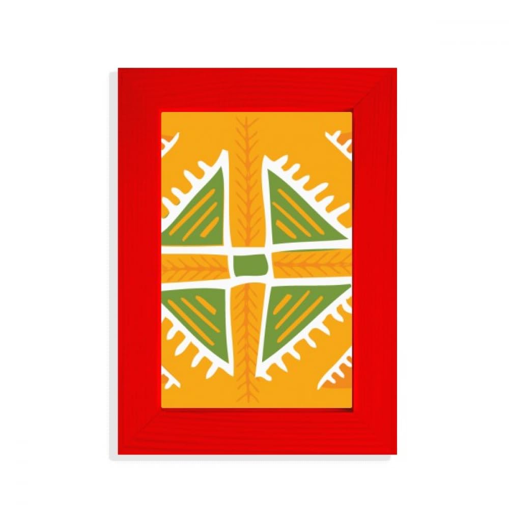 Cadre photo triangulaire jaune au design de totems mexicains pour décoration originale