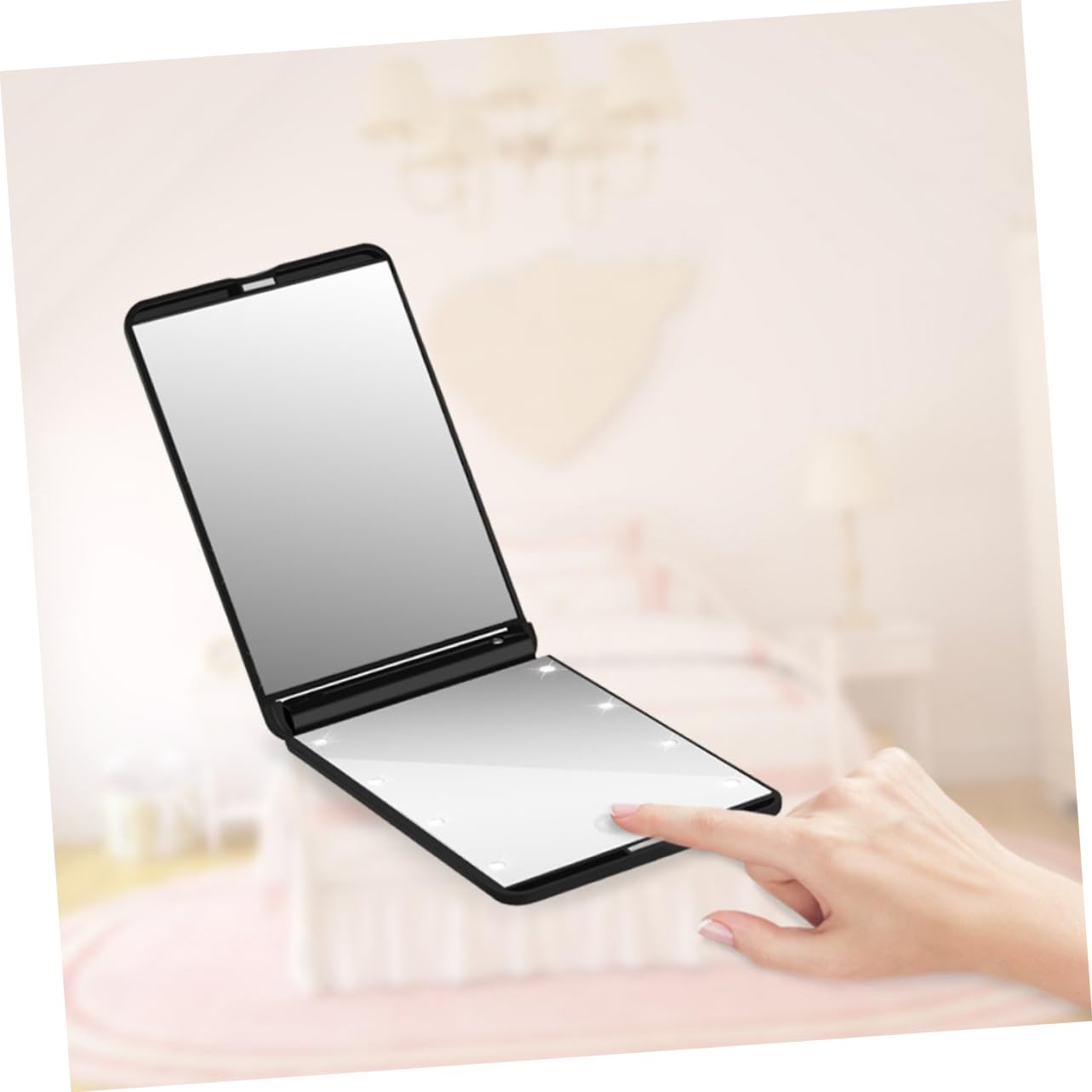 Healeved 3piezas Espejo De Maquillaje Led Compacto Espejo Portátil Luces Rotación De Grados y Diseño para Viajes y Uso Diario Negro