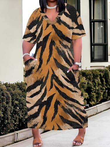 Image of SUZONANA Plus Size Dresses for Curvy Women African Print American Dress Summer Outfits Casual Loose with Pocket