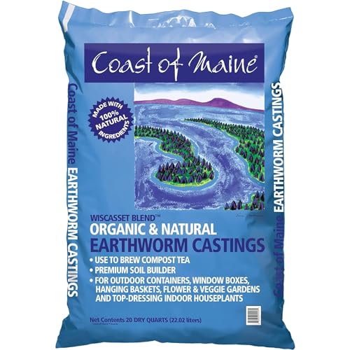 Coast of Maine OMRI Listed Wiscasset Blend Earthworm Castings Compost Potting Soil Blend for Container Gardens and Flower Pots, 20 Quart