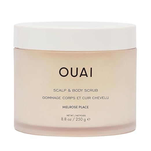 OUAI Scalp & Body Scrub, Melrose Place - Exfoliating Body Scrub with Sugar & Coconut Oil Blend for Smooth, Moisturized Skin - Gentle Scalp Exfoliator for Removing Product Build Up (8.8 Oz)