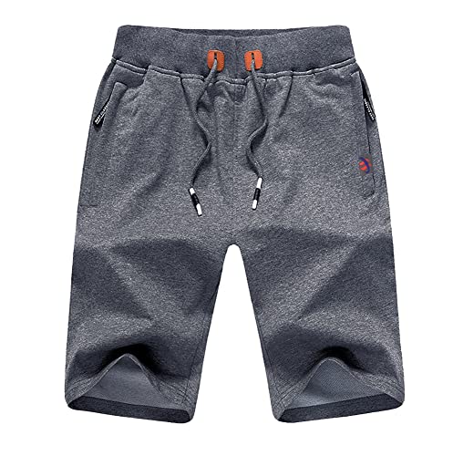 HCSS Herren-Shorts, Baumwolle, Sport, Sommer, lässig, mit Reißverschlusstaschen, elastischer Bund, dunkelgrau, L Cover