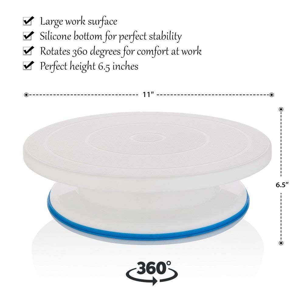 Rotating Cake Decorating Kit with Turntable, Angled Spatula and 4 in 1 Plastic Scraper 1