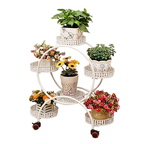 KDDEON Soporte para Plantas de Hierro,Soporte para Maceta Multicapa,Escalera para Flores Interior Sala de Estar Balcón,Esquina Estante Maceta con Rueda Universal,Altura 80/95cm