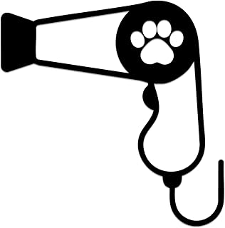 Pet Grooming Hair Dryer with Paw Print Metal Wall Art Metal Signs Metal Outdoor Decor WallArt Decor Minimalist Aesthetic Modern Cute Wall Sculpture Exquisite Wall Decoration for Bathroom Pet Grooming (Black,12 Inches)