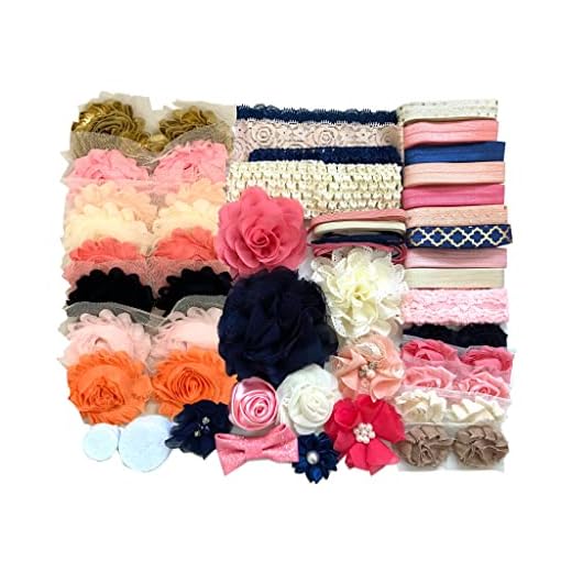 Bowtique Emilee Baby Shower Headband Kit Makes Over 30 Headbands, Baby Shower Headband Station, DIY Baby Headband Kit - Navy and Peach