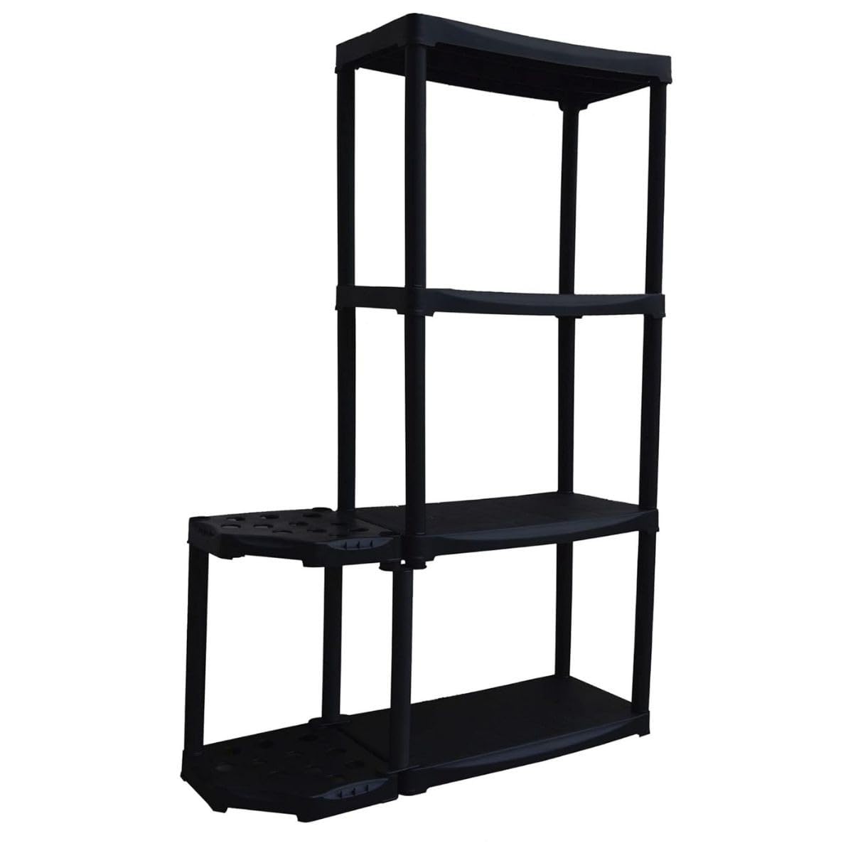 INTEC - Étagère de Rangement 4 Niveaux Noire modulable Polypropylène Résistant Garage Buanderie