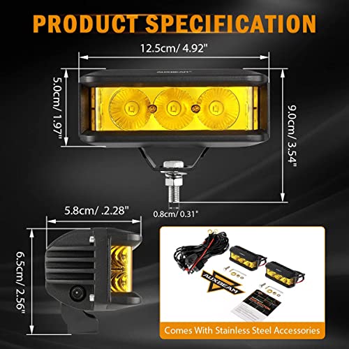 Auxbeam 5 Inch Led Light Bar, Side Shooter Pod Lights 30W Spot Lights Fog Lights Compatible With Jeep Wrangler Motor Utv Atv Offroad Vehicles (Yellow Beam) #TOP6