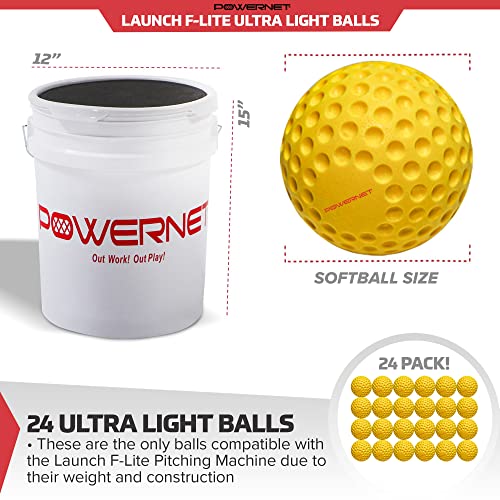 Powernet Launch F-Lite Ultra Light Dimpled Practice Balls Coaching Bucket Bundle For Pitching Machine | Baseball Softball (Bucket Bundle 2 Dozen F-Lite Softballs) #TOP1