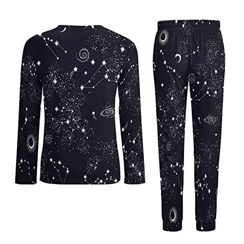 SEPTYK Stars Moon Planet Space Galaxy Pattern Men's Pajama Set Long Sleeve Top & Bottom Sleepwear 2 Piece Lounge PJ4