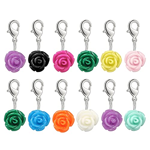 12pcs Stitch Markers for Knitting Crochet-Rose Flower Removable Clasp Locking Stitch Marker Charms for Weaving Sewing Accessories Quilting Handmade Craft Jewelry DIY Art