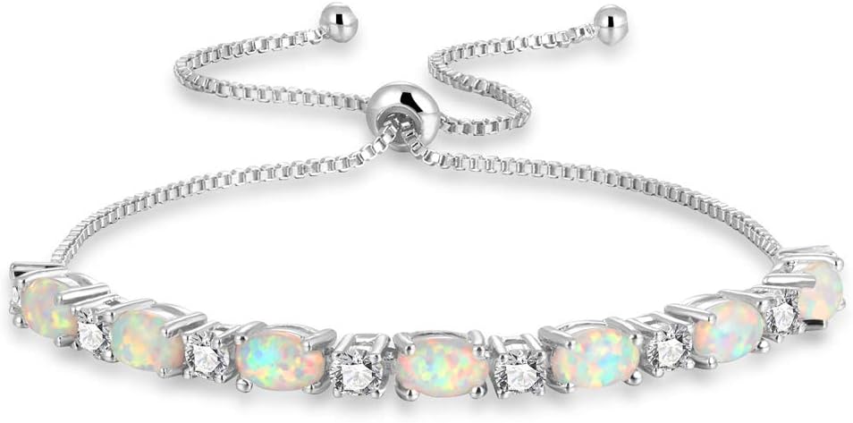 CiNily 18K White Gold/Rose Gold Plated Bracelets-Adjustable Sparkling Cubic Zirconia White Opal Bracelet for Women Girls for Her