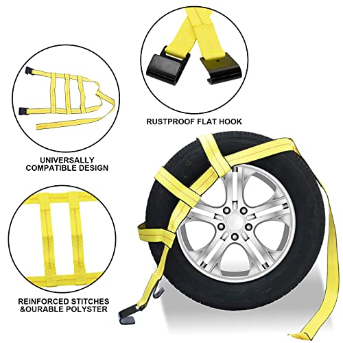 Robbor Tow Dolly Basket Straps With Flat Hook Heavy Duty Car Dolly Straps Universal Fit Most 14"-19" Wheels 10,000Lbs Webbing Break Strength Tire Bonnet #TOP5