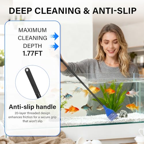 Novique 5 in 1 Fish Tank Cleaner Kit Aquarium Cleaning Tools with 19 Inch Anti-Slip Handle Fish Tank Cleaner with Algae Scraper and Fish Net