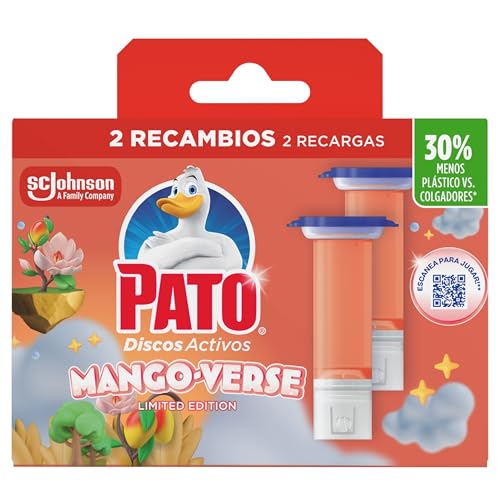 Pato Discos Activos Edición Limitada Mango Verse, Limpia y Perfuma el Inodoro, 2 Recambios (12 Discos)