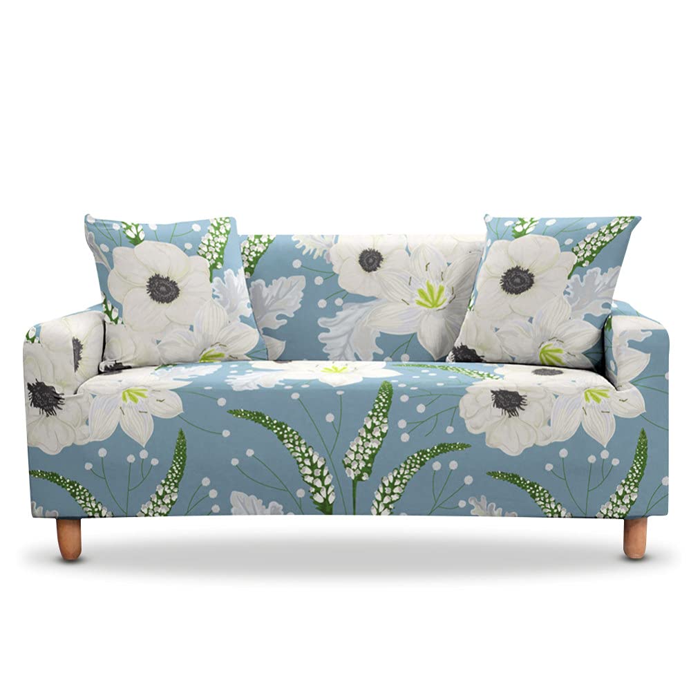 Housse de canapé élastique motif Flower and Leaves 1 place extensible pour fauteuil salon