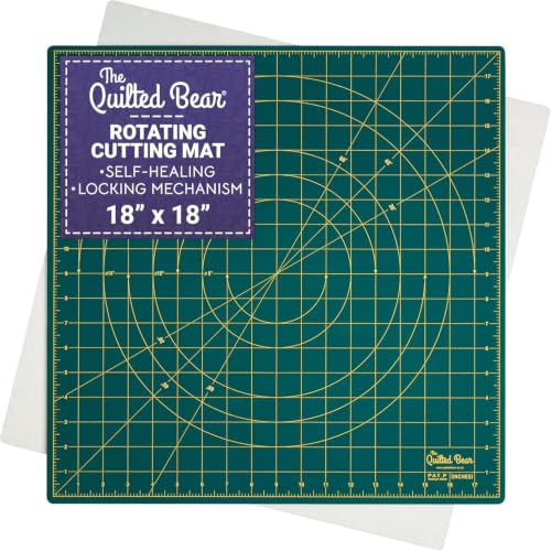 The Quilted Bear Rotating Cutting Mat 18 x 18 - Square 360 Rotating Self Healing Mat with Innovative Locking Mechanism for Quilting & Sewing Your Choice of Colours Available! (Green)