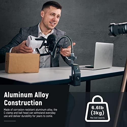 NEEWER C Clamp with Tripod Head, Adjustable Aluminum Alloy Clamp for Desktop, 360° Mini Ball Head Mount with 1/4 Thread for DSLR Camera, Action Camera, LED Light, and Speedlite,Load Up to 6.6lb/3kg
