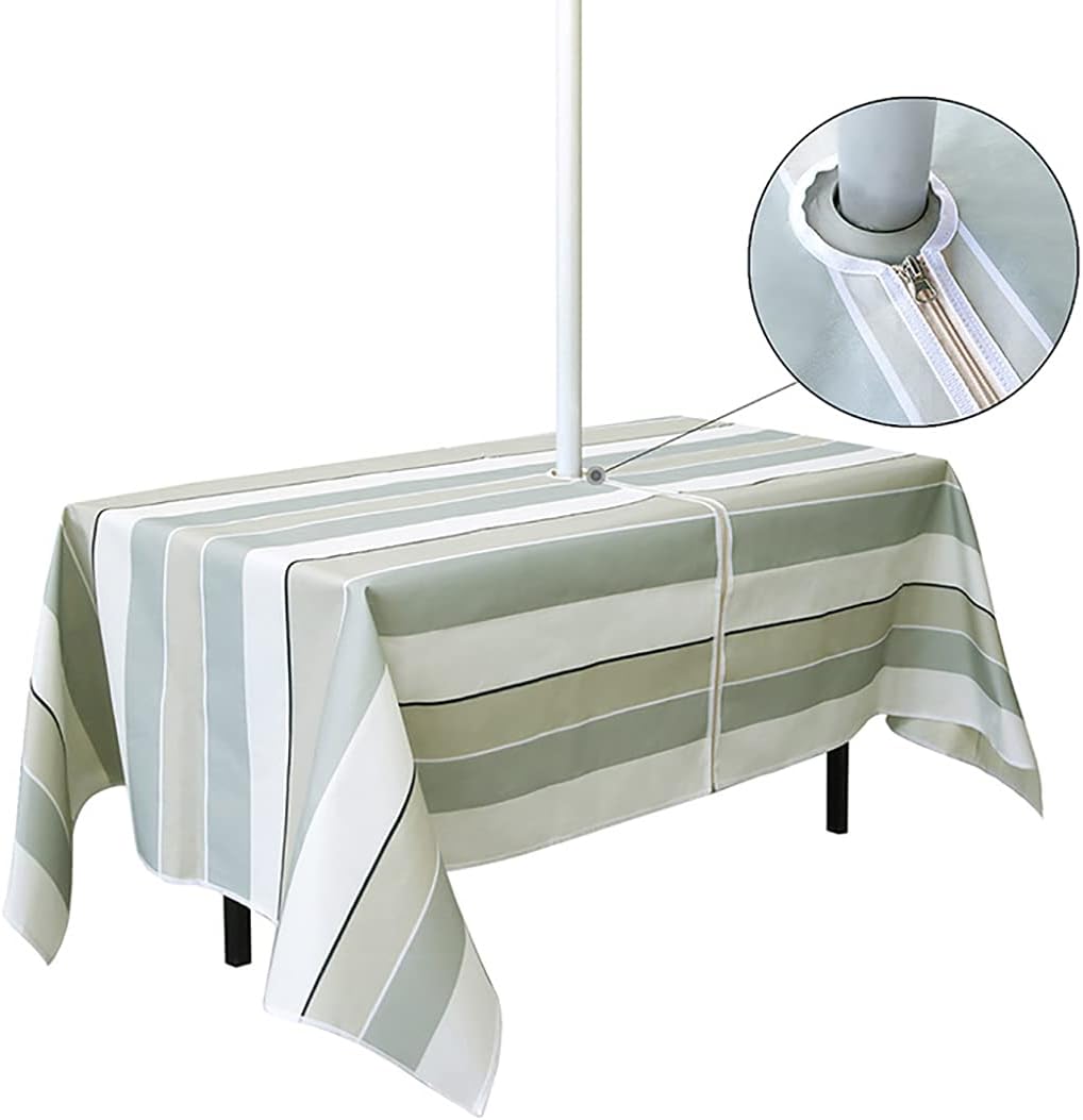 Square Outdoor Tablecloth Square with Umbrella Hole with Zipper Waterproof, Summer Vinyl Table Cover for Picnic Garden, 60" L *60" W Nautical