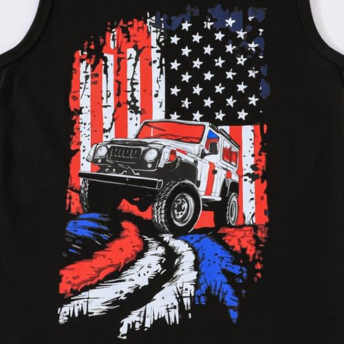 Image of Boys 4th of July Tank Kids American Flag Sleeveless Shirts Cotton Patriotic Tees Top Independence Day Clothes