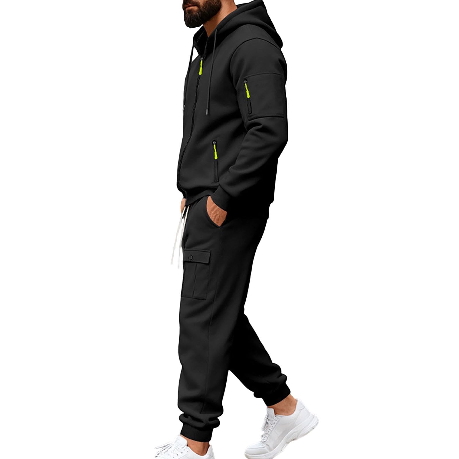 Tuta Uomo Completa Invernale Felpa Con Cappuccio e Zip Pantalone Set