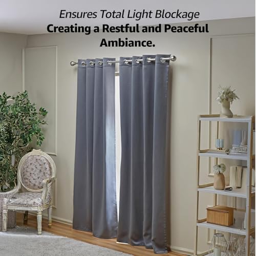Image of Amazon Basics - Room Darkening Blackout Door Curtains, 100% Room Darkening | 9 Feet |Set of 2| Plain Design | for Living Room and Bedroom | 115cmx274cm, Color- Grey