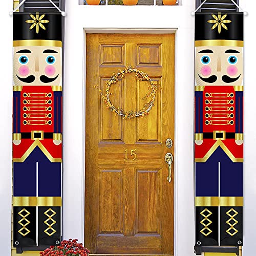FSFLAG Nutcracker Christmas Decorations - Welcome Sign for Porch Front Door Indoor Outdoor - Soldier Model Nutcracker Banners for Wall Fireplace Bedroom Garden Party Holiday Home Kids Decor