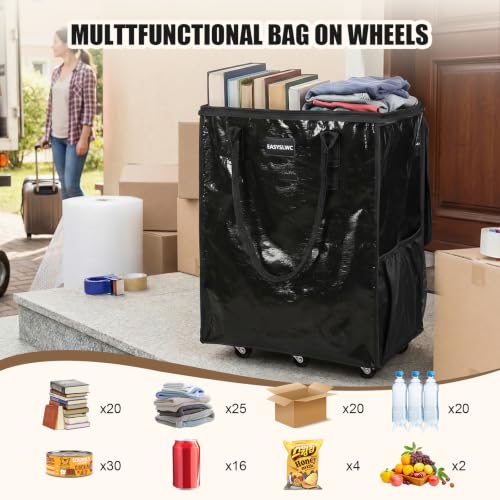 X-Large Grocery Rolling Tote Bag on 5 Wheels, 105L Foldable Shopping Bag by EASYSLWC - Used condition - Image 2