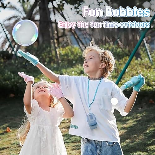 Image of FOUX Fur Fog Bubble Machine for Kids, Rechargeable Magic Mist Bubble Wand with Lights & Sound, Elastic Bubble Fog Blower with Gloves, Safe Bubble Water, Automatic Bubble Maker (Pink)