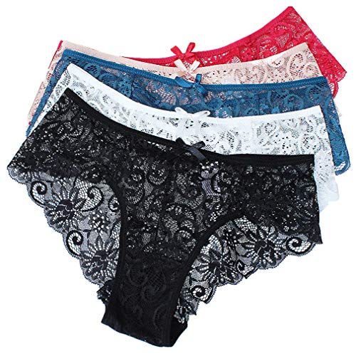 Women's Triangle Panties - Cotton Fashion Bikini Panty Lace edge Soft Sexy Panties Set (Basics, Large)