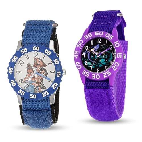 Disney Juego de 2 relojes para niños de 4 a 7 años, con diseños de esfera Luca y Raya, biseles azules y blancos con correas de nailon y silicona, regalo para niños, obtén 2 relojes misteriosos