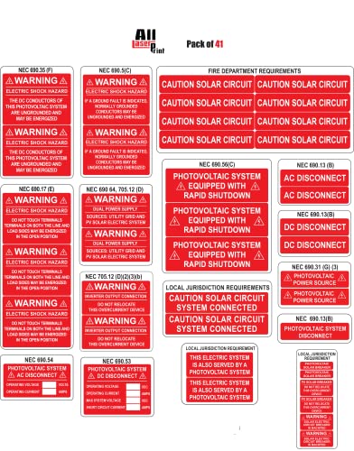 Photovoltaic Labels for PV Solar System_ Pack of 41 Electrical Panel Labels_Water & UV Resistant_ Photovoltaic Labels for Pass The Electrical Final Inspection