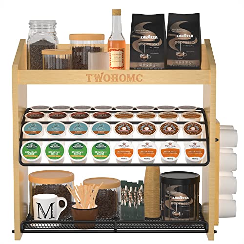 Twohomc K Cup Holder, Keurig Pod Holder - 36 Pods Large Capacity Coffee Bar Accessories, 3-Tier Bamboo Coffee Bar Organizer Save Space For Office Or Home Kitchen Counter, Bar Table #TOP1