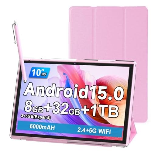10 Inch Tablet With Case Stylus, Android 15 Tablets 8GB RAM 32GB ROM Support 1TB Expand, 10.1 IN Tableta Includes Tablet Protective Cover Dual Camera 5G WiFi-6, 6000mAh Battery 10" Android Tablet.